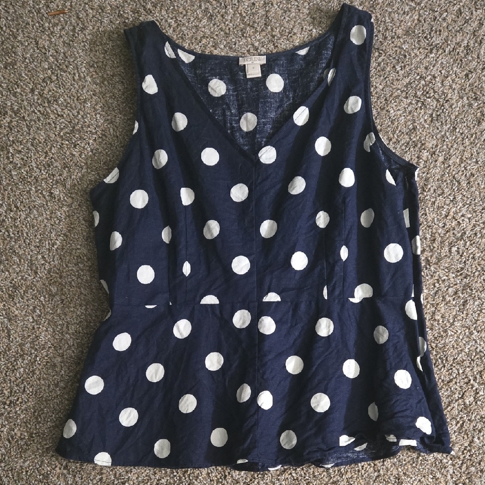 J. Crew Navy and White Polka Dot Tank Top